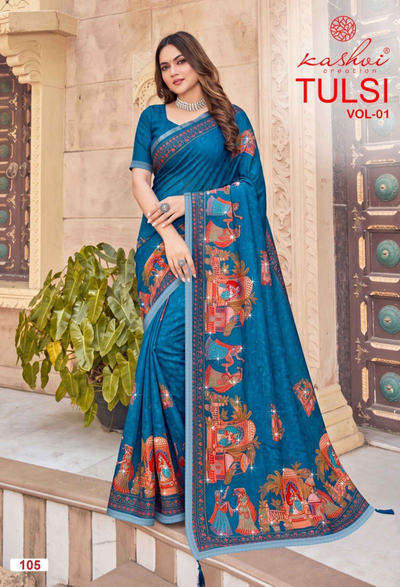 Tulsi Vol 1 By Kashvi Dull Moss Kesab Border Saree 